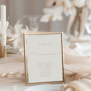 Elegante Caligrafia Beige Nine Table Number