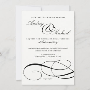 Elegante Caligrafia Convite de casamento Preto e B