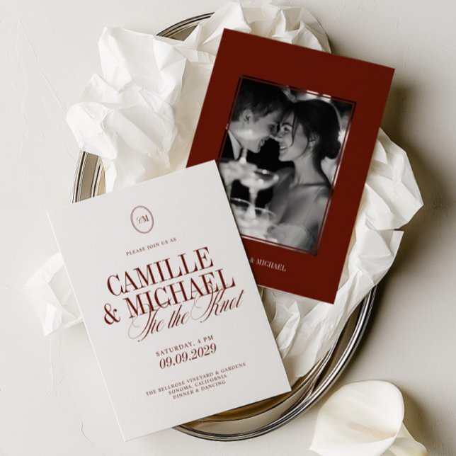 Elegante Caligrafia Profundo Convite de Casamento  (Elegant Calligraphy Deep Terracotta Photo Wedding Invitation)