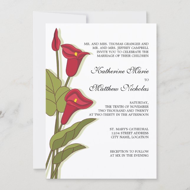Elegante Calla Lily em Convites de Casamento Magen (Frente)