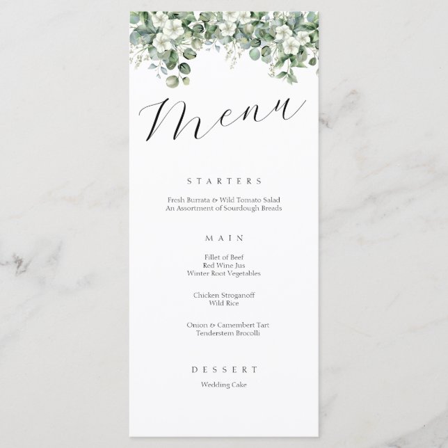 Elegante Calliografia Greenery Floral Weding Menu (Frente)