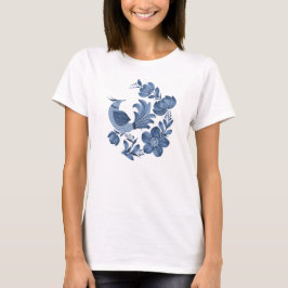 Elegante Camisa Azul com Arte Folclórica de Pássar