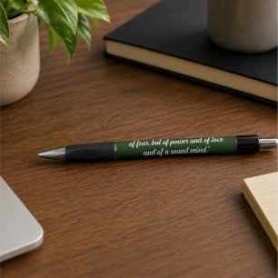 Elegante Caneta Versículo Bíblico Verde Escuro em