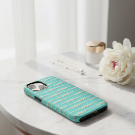 Elegante capa de iPhone com colar de pérolas e azu