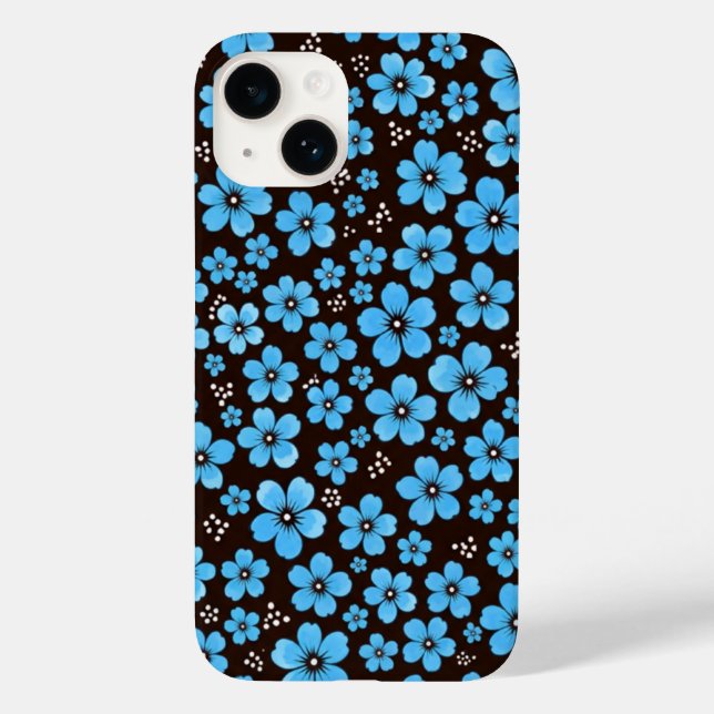 Elegante capa de iPhone preta com padrão floral az (Verso)