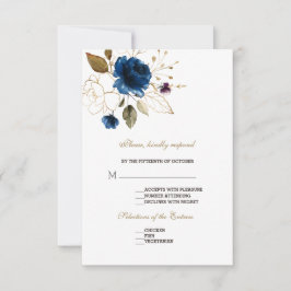 Elegante Caprichoso Azul Dourado Floral RSVP Casam