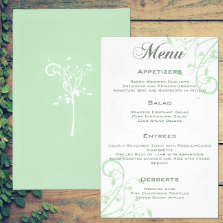 Elegante Cardápio de Casamento Floral Pálido Verde