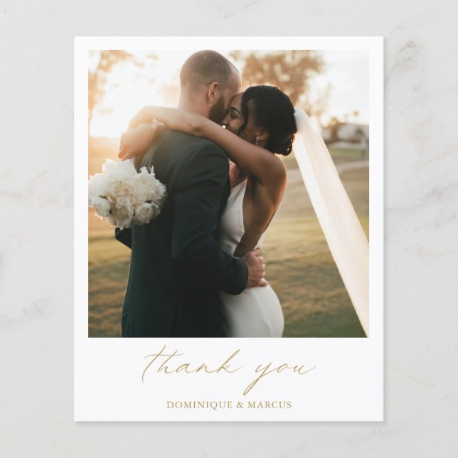 Elegante Carta de Agradecimento de Casamento em Ou (Frente)