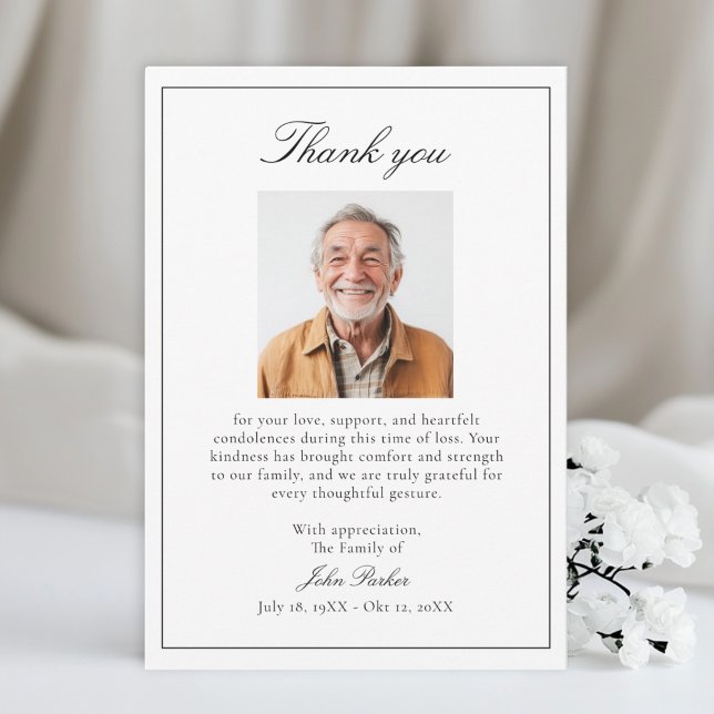 Elegante Cartão de Agradecimento de Funeral e Simp (Elegant After Funeral Memorial Sympathy Thank You Card)