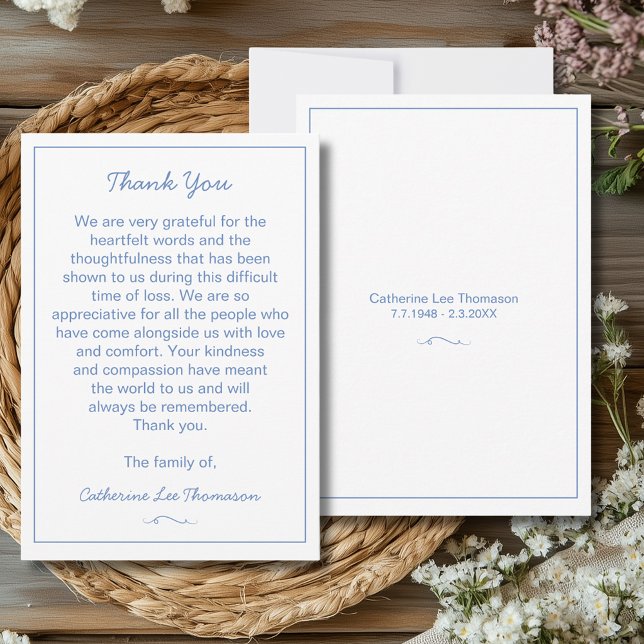 Elegante Cartão de Agradecimento Simples de Funera (Elegant Script Simple Funeral Flat Thank You Card
)