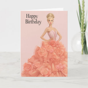 Elegante cartão de aniversário de vestido rosa pês