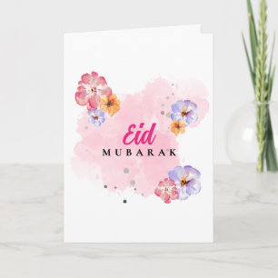 Elegante Cartão de Eid Mubarak em Aquarela Floral.