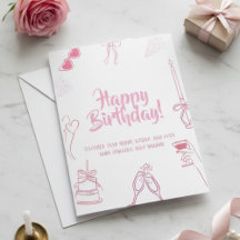 Elegante Cartão de Esboço de Aniversário Rosa Feli