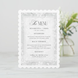 Elegante Cartão de Menu de Noiva com Renda Branca