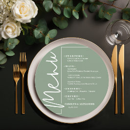 Elegante Cartão de Menu Redondo Verde Sage