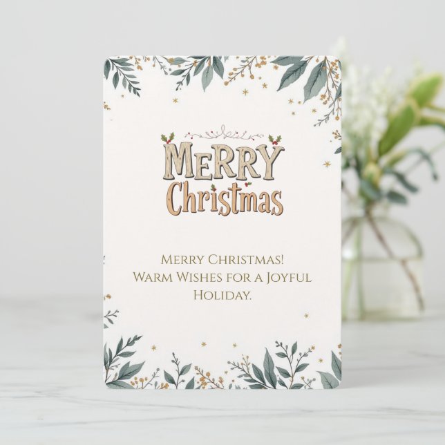 Elegante cartão de Natal com folhagem festiva. (Em pé/Frente)