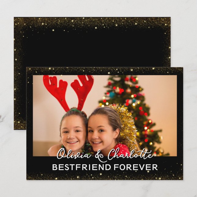 Elegante cartão de Natal personalizado com foto Pr (Frente/Verso)