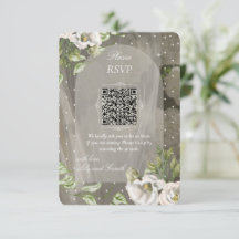 Elegante cartão de RSVP de casamento com código QR
