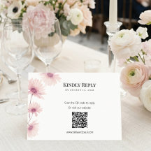 Elegante cartão de RSVP de código QR floral rosa p