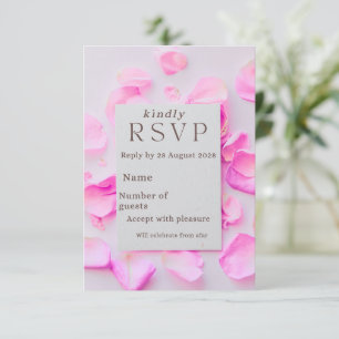 Elegante Cartão de RSVP Floral Rosa   Pétalas de R