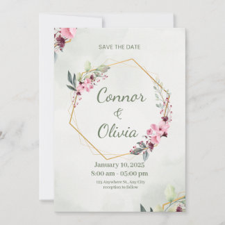 Elegante Cartão de Salvar a Data Floral com Moldur