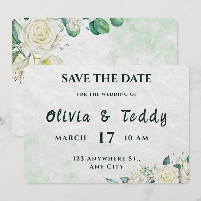 Elegante Cartão de Save the Date de Casamento Orgâ (Frente/Verso)