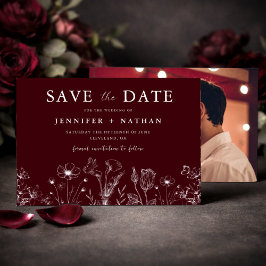Elegante Cartão de Save the Date Floral Burgundy