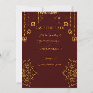 Elegante Cartão de Save the Date Marrom e Dourado