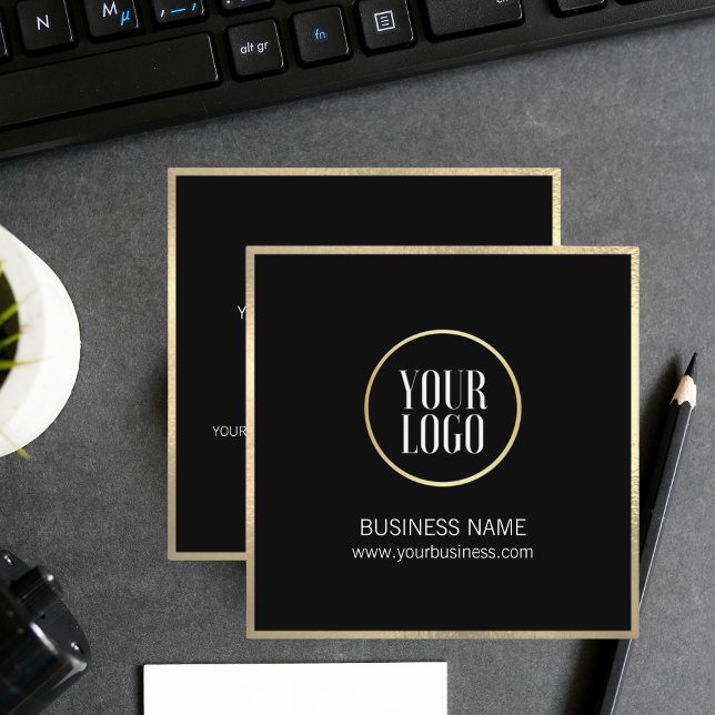 Elegante Cartão de visita Dourado | LOGOTIPO (Elegant Black Gold Business Card  LOGO)