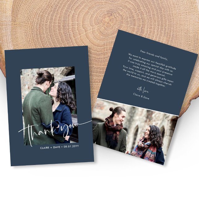 Elegante Cartões de agradecimentos De Casamento Co (Minimalist Simple Hand Lettering Wedding Photo Thank You Card)