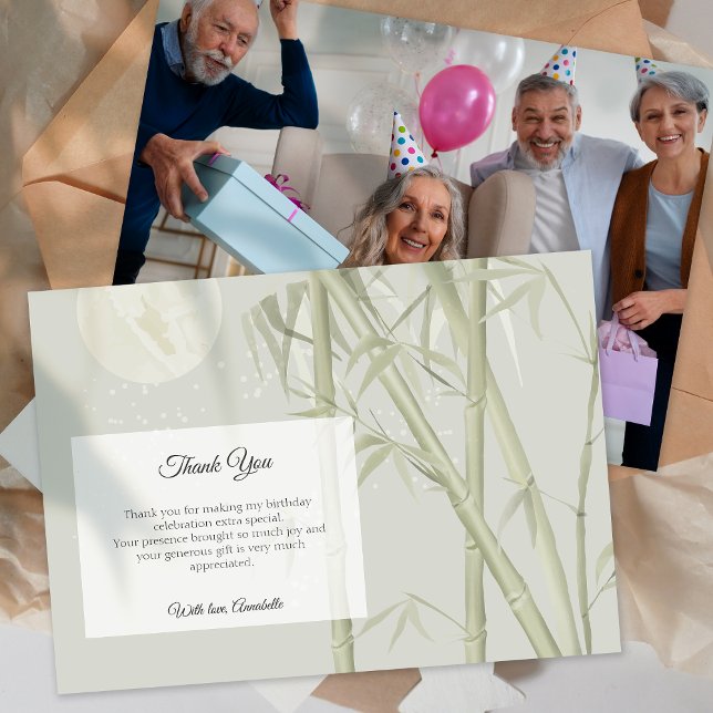 Elegante Cartões de agradecimentos de Foto em Bamb (Elegant Oriental Bamboo Photo Thank You Card)