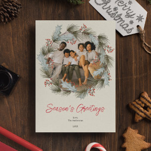 Elegante Cartões de foto de Natal Watercolor Wreat