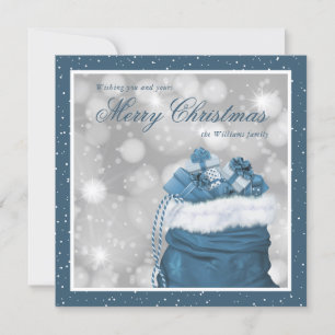 Elegante Cartões de natal de Natal Azul e Merry