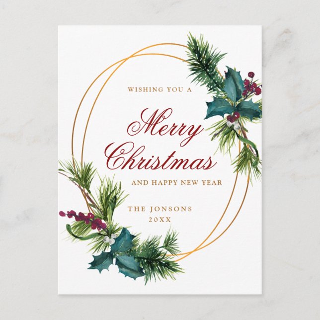 Elegante Cartões de natal Dourado de pinheiro de N (Frente)