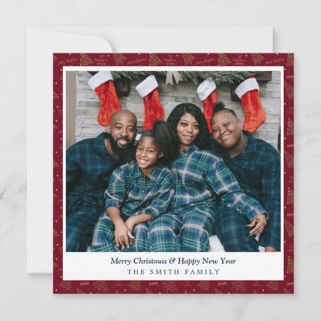 Elegante Cartões de natal Vermelhos Crimson com Fo (Frente)