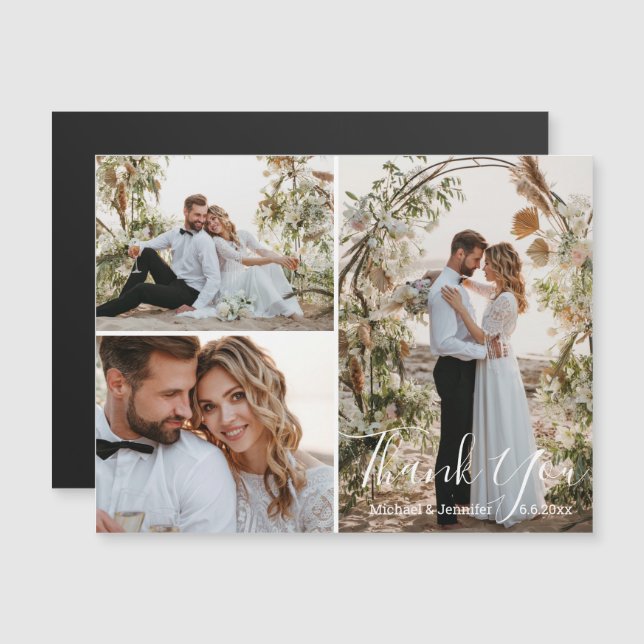 elegante casamento 3 fotos colagem obrigado seu im (Frente/Verso)