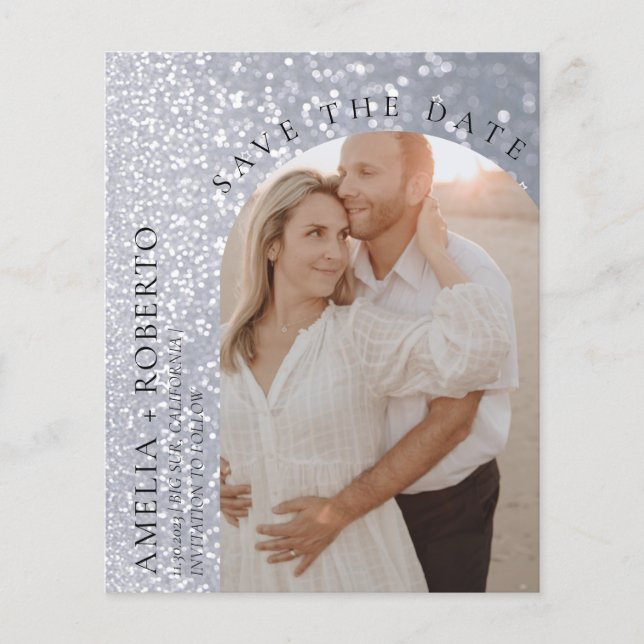 Elegante Casamento com Glitter Salve o Cartão com  (Frente)
