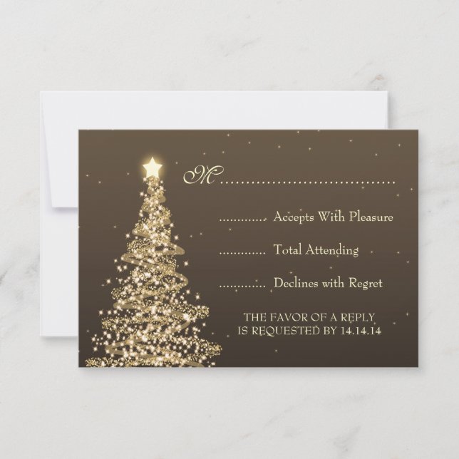 Elegante Casamento de Natal RSVP Dourado Brown (Frente)
