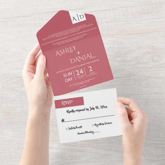 Elegante Casamento Moderno Chic Script Rosa Minima (Aba destacável)