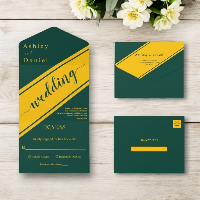 Elegante Casamento Moderno de Luxo Verde e Dourado (Criador carregado)