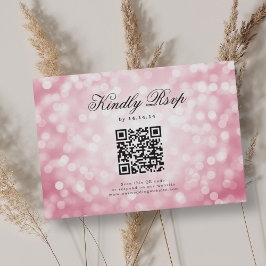 Elegante casamento QR RSVP Bokeh Luzes Rosa Bege 