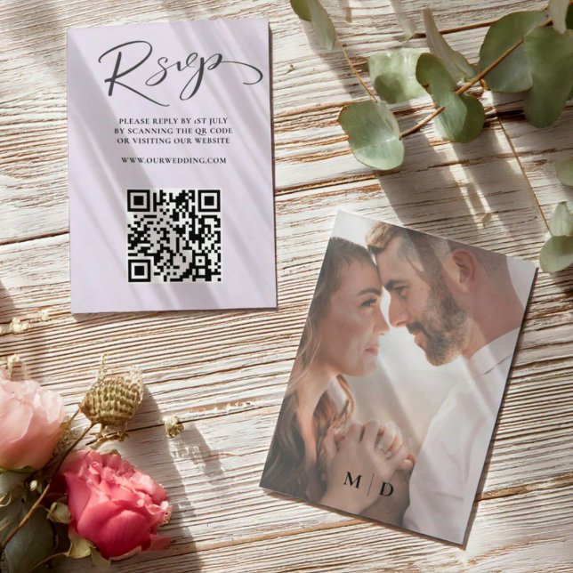 Elegante Casamento RSVP Código QR Lilás (Criador carregado)