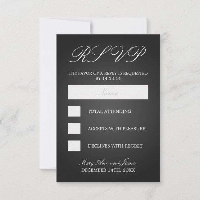 Elegante Casamento RSVP Monogramas Corações Negros (Frente)