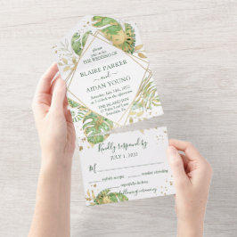 Elegante Casamento Tropical Esmeralda Verde e Dour