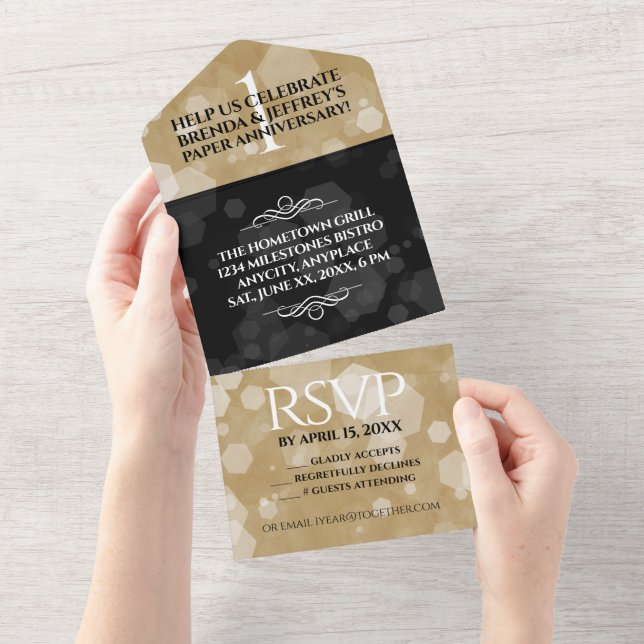 Elegante Celebração de 1º Papel de Aniversário de  (Aba destacável)