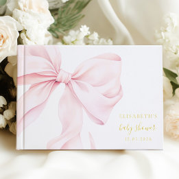 Elegante Chá de Bebê com Laço Rosa Dourado