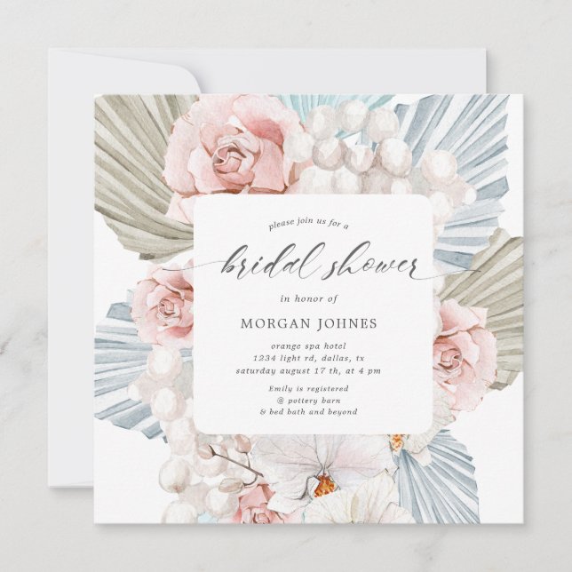 elegante Chá de panela floral boêmico azul de inve (Frente)