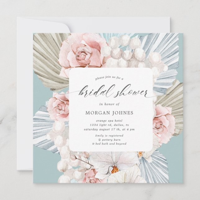 elegante Chá de panela floral boêmico azul de inve (Frente)