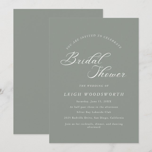 Elegante Charm Dark Sage Convites de chá de panela (Frente/Verso)