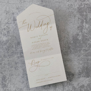 Elegante Charm RSVP Ivory e Dourado Casamento
